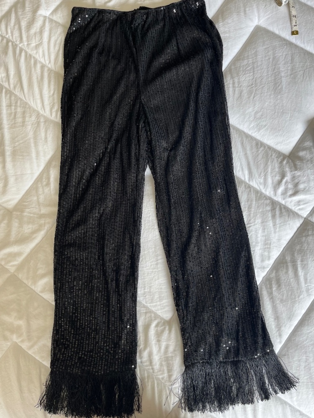 Black Sequin Fringe Party Pants – Size Large